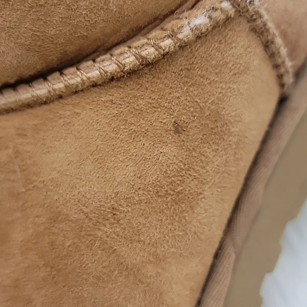 UGG Bailey Button Triplet Tall Chestnut‎ Suede Shearling Mid Calf Pull On Boots